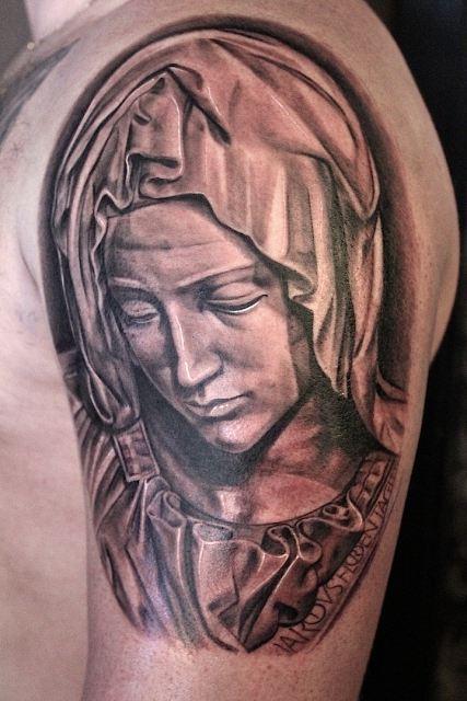 Maria von der statue Piéta, Electrographic tattoo Rosenheim
