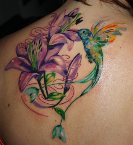 Kolibri und Blumen, gemalt