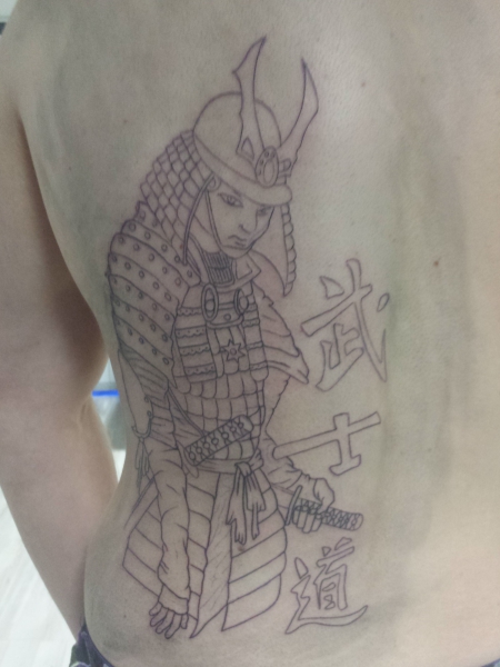 Rückentattoo Samurai 1. Sitzung