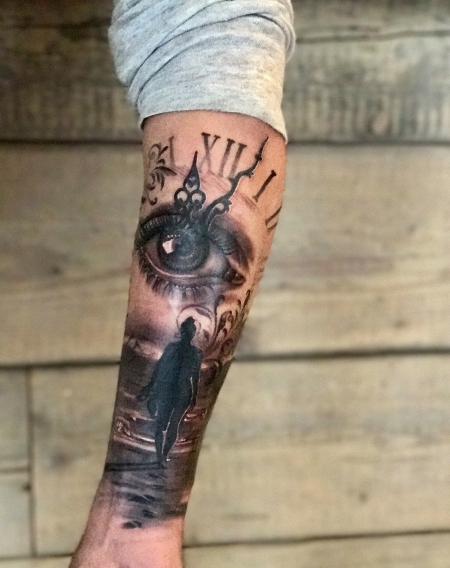 Eye Clock Beach Sunset Tattoo