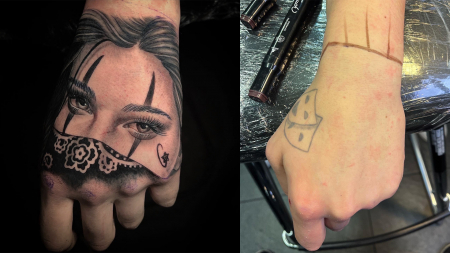 Cover Up Berlin Tattoo Hand Face Gesicht Chicano alte Masken coverup