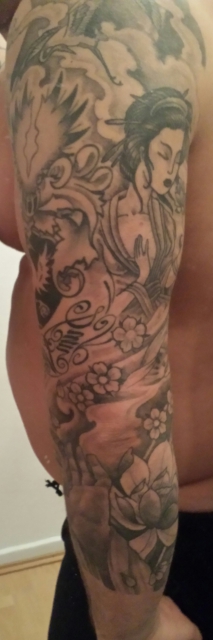 Geisha, Lotus, Asia 3/4 sleeve